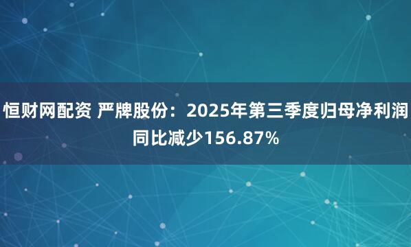 恒财网配资 严牌股份：2025年第三季度归母净利润同比减少156.87%