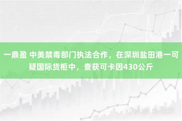 一鼎盈 中美禁毒部门执法合作，在深圳盐田港一可疑国际货柜中，查获可卡因430公斤
